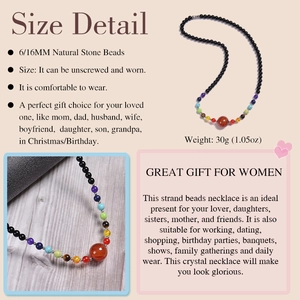 Detail showing 6mm natural stone beads and 16mm red tiger eye pendant with size info