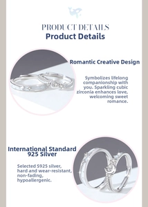 Detailed macro view of S925 sterling silver star and moon couple rings with cubic zirconia