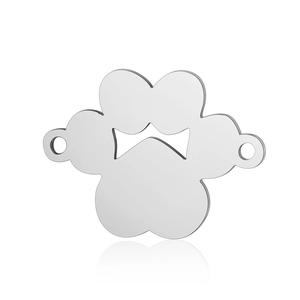 Polished stainless steel paw print pendant with crown cutout for DIY jewelry making