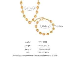 Detailed size specifications for gold titanium steel spiral disc necklace and bracelet set