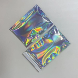 Holographic laser self-sealing shipping bags with rainbow metallic iridescent finish