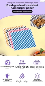 Detail showing food-grade greaseproof checkerboard paper for burger and sandwich wrapping