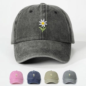 Embroidered Daisy Washed Baseball Cap Soft Top Adjustable Outdoor Casual Sun Protection Retro Style Dad Hat For Women Men