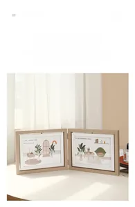 Detail of a 5x7 inch double-sided rotating wooden photo frame for tabletop display