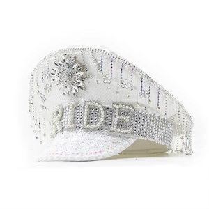 Bride Captain Hat Rhinestone Artificial Pearl Sequin Tassel Military Hat For Wedding Bachelorette Party Luxury White Sparkly