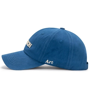 Classic indigo blue cotton baseball cap with side Art embroidery and curved brim