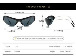 Detailed sizing guide showing dimensions for hip-hop oversized wrap sports sunglasses
