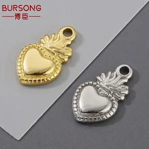Sacred Heart Pendants Stainless Steel Heart Shaped Charms Beaded Edge For DIY Jewelry Making Bracelet Necklace Accessory