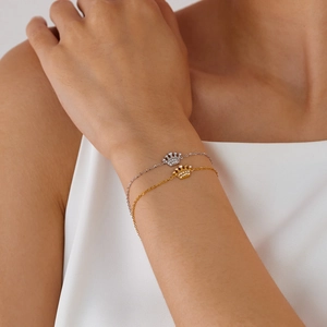 Stainless Steel Crown Pendant Bracelet For Women French Style Rhinestone Inlaid Adjustable Chain Fashion Jewelry Gift