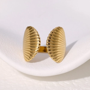 18K gold plated stainless steel shell ring with a unique ocean inspired open design