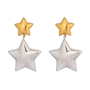 Two-tone gold and silver star earrings in polished stainless steel for women