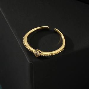 Exquisite 18K gold plated teardrop open ring featuring textured band and brown gemstone