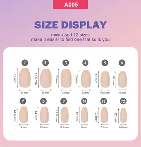 Size chart showing 12 sizes of solid color press-on nails from 12mm to 18mm length