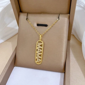 Collana Con Ciondolo Lettera MAMA Catena In Acciaio Inossidabile Rame Micro Intarsiato Di Zirconia Placcato Oro Gioielli