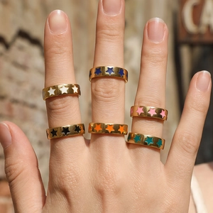 Gold Plated Copper Enamel Heart Star Adjustable Rings For Women Girls Colorful Candy Color Trendy Open Finger Jewelry