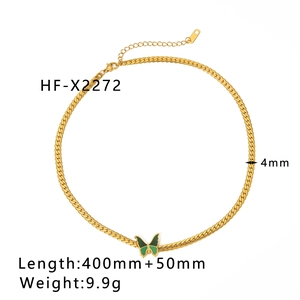 Detailed view of green butterfly necklace with 4mm cuban chain and 400mm length dimensions
