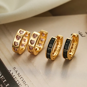 Copper 18K Gold Plated Geometric Hoop Earrings With Zircon Minimalist Vintage Style Fashion Jewelry For Women
