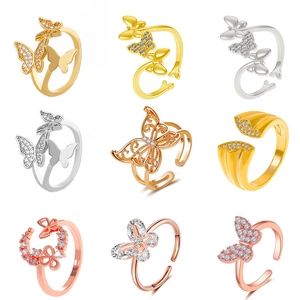 Butterfly Open Ring Copper Cubic Zirconia Inlaid Adjustable Elegant Fashion Jewelry For Women