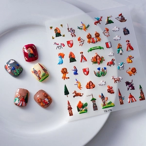 5D-geprägte Märchen-Nagelaufkleber mit niedlichen Prinzessin-, Drachen- und Rittermotiven