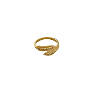 Gold-plated feather open ring for women with micro-pave white zircon stones