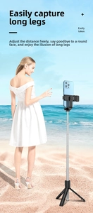 Detail showing the telescopic stainless steel rod and tripod stand for outdoor mobile photography