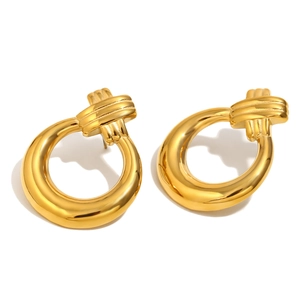 Chic 18K gold plated stainless steel geometric earrings with a sleek glossy finish