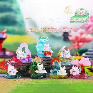 Detailed view of mythical nine-tailed fox crystal blind box figurines with traditional motifs