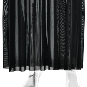 Detail of black mesh fabric with elegant ruching and side slit on a sexy summer dress