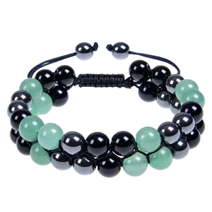 Triple Protection Bracelet Green Aventurine Black Obsidian Hematite Beads Double Layer Woven Adjustable Healing Jewelry
