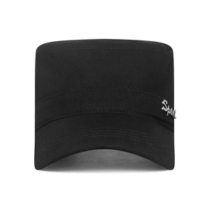 Adjustable black cotton military cadet cap with metallic Sport side ornament