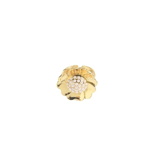 Minimalist gold flower open ring with white ABS pearls on a clean white background