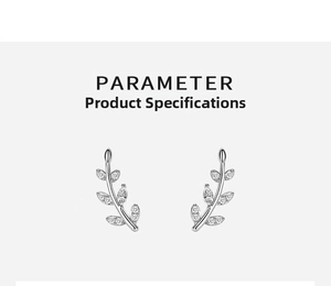 Detailed macro view of S925 silver leaf earrings featuring inlaid clear zircon stones