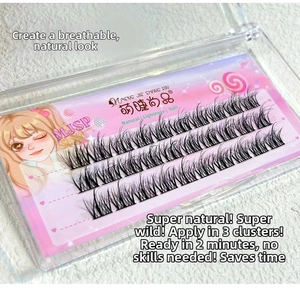 Macro shot of faux mink cluster lashes with natural cross-layered segments for makeup