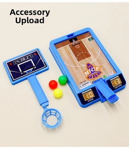 Close-up of tabletop mini basketball game featuring scoring base and colorful mini balls