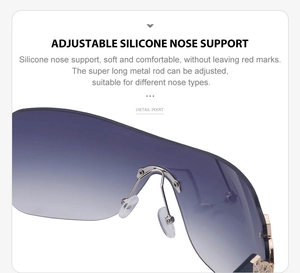 Detail view of adjustable silicone nose pads on Y2K style rimless sunglasses for comfort
