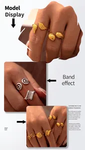 Detailed close-up of retro threaded rings in 18k gold and silver plated finish