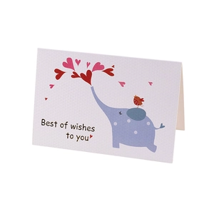 Elegant folded greeting card featuring cute elephant, birds and hearts for special occasions