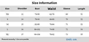 Detailed size chart for mesh cardigan T-shirt showing XS to XL measurements in cm