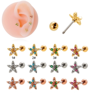 Stainless Steel Zircon Flower Cartilage Piercing Stud Earring Threaded Ball Back Helix Bone Nail For Women