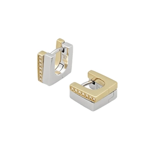 Boucles d'oreilles carrées en argent S925 avec contraste bicolore et pavé de zircons