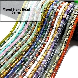 Close-up of mixed natural stone spacer beads including tiger eye and turquoise for DIY jewelry