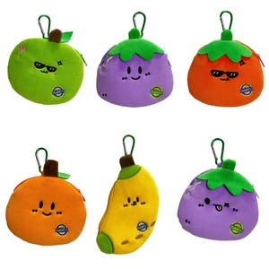 Plush fruit and vegetable coin purses with happy embroidery and metal hooks