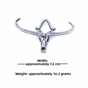 Detail view of vintage titanium steel bull skull pendant with dimensions 7.2cm and 16.3g weight