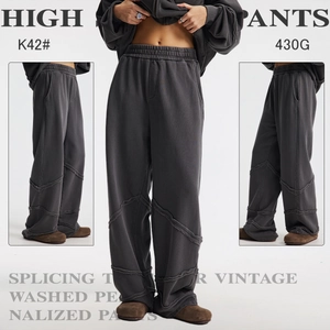 Schwere 430g gewaschene graue Paneelhose für Herren mit Vintage-Nähten im geraden Schnitt