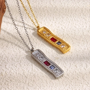 Vintage 18K gold plated stainless steel necklaces with rectangle zircon pendants