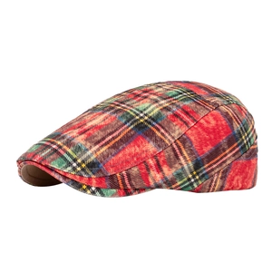 Classic British plaid newsboy cap in red tartan patterns for men and women