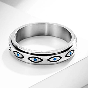 Evil Eye Spinner Ring Stainless Steel Rotatable Anxiety Relief Fidget Band Jewelry For Men Women Vintage Punk Style