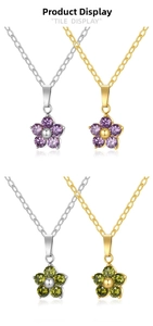 Detailed grid view of four flower necklaces with purple and green zircon stones