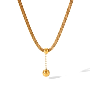 Elegant 18K gold-plated stainless steel Y-necklace with smooth metallic ball pendant