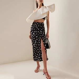 Women One Shoulder Ruffle Swimsuit And Polka Dot Wrap Skirt Swimwear Black White Elegant Vacation Beachwear